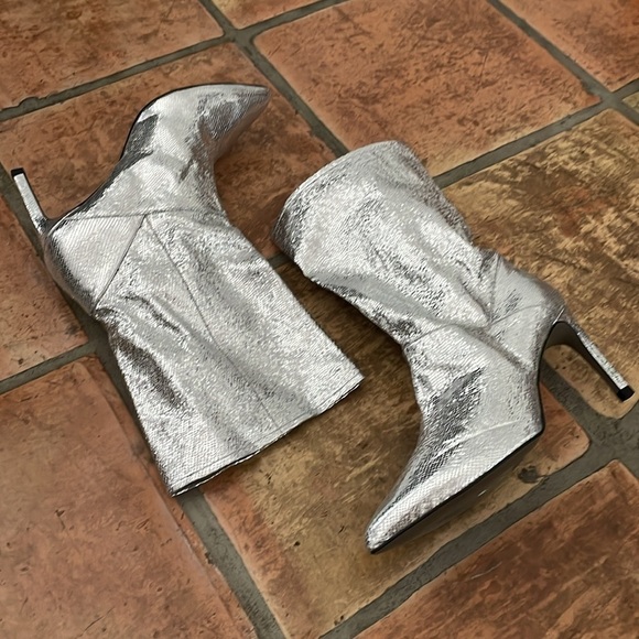 ALL SAINTS Orleana Metallic Silver Leather Stiletto Bootie Size 11 MSRP$349 - Picture 3 of 11